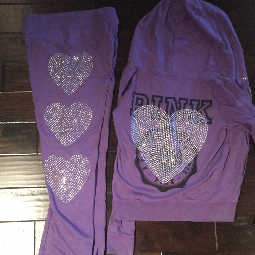 VS PINK Tracksuit in purple rhinestones.